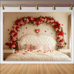 Lofaris Valentinstag Fotohintergrund Romantisches Schlafzimmer Rote Rosen Bogen Kopfteil Deko
