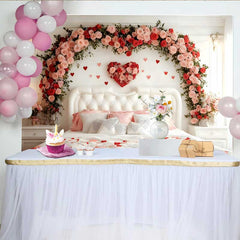 Lofaris Valentinstag Fotohintergrund Rosa Rosen Blumenbogen Schlafzimmer Weißes Kopfteil