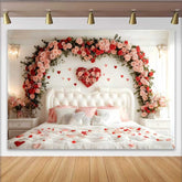 Lofaris Valentinstag Fotohintergrund Rosa Rosen Blumenbogen Schlafzimmer Weißes Kopfteil