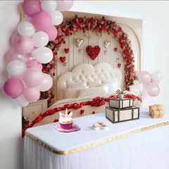 Lofaris Valentinstag Fotohintergrund Silberne Herz Ballons Blumenbogen Schlafzimmer Dekoration