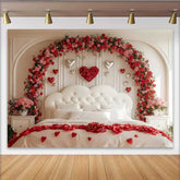 Lofaris Valentinstag Fotohintergrund Silberne Herz Ballons Blumenbogen Schlafzimmer Dekoration