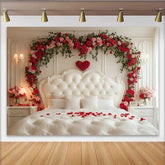 Lofaris Valentinstag Fotohintergrund Rote Rosen Grünpflanzen Girlande Schlafzimmer Kopfteil