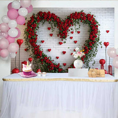 Lofaris Valentinstag Fotohintergrund Rote Rosen Blumenherz Weiße Ziegelwand Rote Laternen