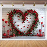 Lofaris Valentinstag Fotohintergrund Rote Rosen Blumenherz Weiße Ziegelwand Rote Laternen