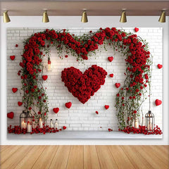 Lofaris Valentinstag-Hintergrund Boho Makramee rotes Herz rustikale Holz-Wanddekoration