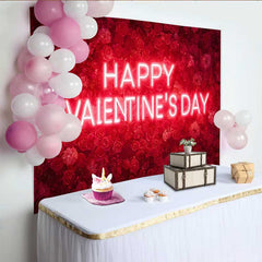 Lofaris Valentinstag-Hintergrund Boho rustikale Holzkisten Makramee rosa Rosengirlande