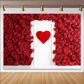 Lofaris Valentinstag-Hintergrund rustikale weiße Ziegelwand Blumenherz-Kranz Laternen