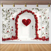 Lofaris Valentinstag-Hintergrund rote Rosen Blumenherz weiße Ziegelwand rote Laternen
