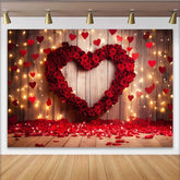Lofaris Valentinstag Fotohintergrund Rote Rosen Herz Hängende Herzen Rustikales Holz Deko