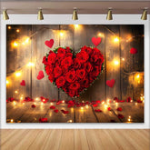 Lofaris Valentinstag Fotohintergrund Rote Rosen Blumen Herz Lichterkette Rustikales Holz