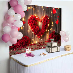 Lofaris Valentinstag Hintergrund Rote Rosen Herz Lichterkette Holz Deko