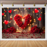 Lofaris Valentinstag Hintergrund Rote Rosen Herz Lichterkette Holz Deko