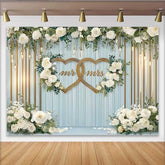 Lofaris Hochzeit Hintergrund Mr & Mrs Goldene Herzen Weiße Blumen Holz