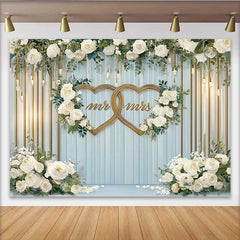 Lofaris Hochzeit Hintergrund Mr & Mrs Goldene Herzen Weiße Blumen Holz