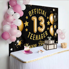 Lofaris 13. Geburtstag Hintergrund Official Teenager Gold Glitzer Schwarz