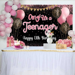 Lofaris 13. Geburtstag Hintergrund Rosa Glitzer OMG Teenager Schwarz