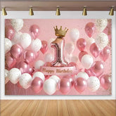 Lofaris 1. Geburtstag Hintergrund 3D Rosa Weiße Ballons Gold Krone