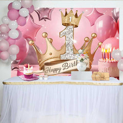 Lofaris 1. Geburtstag Hintergrund Royal Gold Krone Rosa Sterne Kuchen