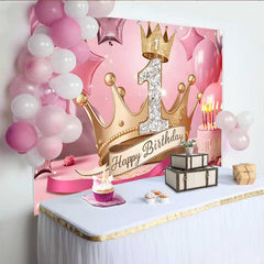 Lofaris 1. Geburtstag Hintergrund Royal Gold Krone Rosa Sterne Kuchen