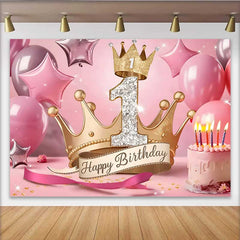 Lofaris 1. Geburtstag Hintergrund Royal Gold Krone Rosa Sterne Kuchen