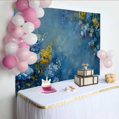 Lofaris Fotohintergrund Kunst Blau Gelb Blumen Ölgemälde Abstrakt