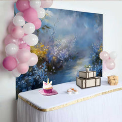 Lofaris Fotohintergrund Kunst Blau Gold Blumen Dramatischer Himmel Öl