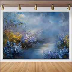 Lofaris Fotohintergrund Kunst Blau Gold Blumen Dramatischer Himmel Öl