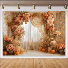 Lofaris Herbst Hochzeit Bogen Hintergrund Boho Orange Rosen Kürbis
