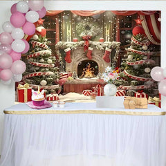 Lofaris Weihnachten Hintergrund Kamin Zuckerstangen Baum Geschenke
