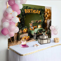 Lofaris Safari Jeep Abenteuer Geburtstag Hintergrund Dschungel Tiere Ballons Jungen