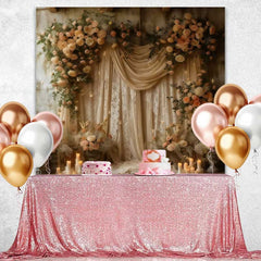 Lofaris Boho Blumen Seiden Hintergrund Creme Vorhang Rose