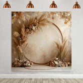 Lofaris Runder Holz Boho Hintergrund Pampasgras Creme Rosen