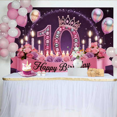 Lofaris Luxus Rosa 10. Geburtstag Hintergrund Juwelen Krone Rosen Prinzessin Banner