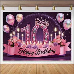 Lofaris Luxus Rosa 10. Geburtstag Hintergrund Juwelen Krone Rosen Prinzessin Banner