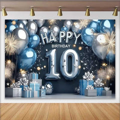 Lofaris Modern Blau Silber 10. Geburtstag Hintergrund Ballon Zahl Geschenkbox Banner