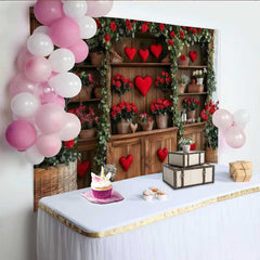 Lofaris Valentinstag Rosengarten Hintergrund Holzregal Rote Herzen Blumen Banner
