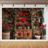 Lofaris Valentinstag Rosengarten Hintergrund Holzregal Rote Herzen Blumen Banner