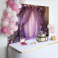 Lofaris Royal Lila Hochzeit Hintergrund Lavendel Drapierung Blumencluster Schleife