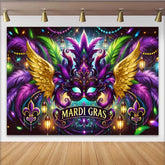 Lofaris Mardi Gras Karneval Maske Hintergrund Goldene Flügel Lila Federn Banner