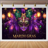 Lofaris Lila Maskerade Nacht Hintergrund Mardi Gras Maske Grüne Federn Banner