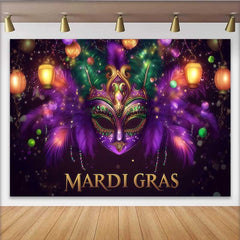 Lofaris Lila Maskerade Nacht Hintergrund Mardi Gras Maske Grüne Federn Banner