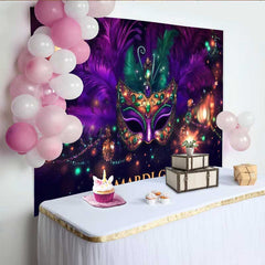 Lofaris Juwelen Maskenball Hintergrund Lila Feder Maske Goldene Bokeh Lichter