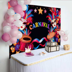 Lofaris Schlichter Schwarzer Karneval Hintergrund Moderne Maske Trommel Feier Deko