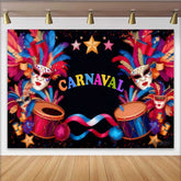 Lofaris Schlichter Schwarzer Karneval Hintergrund Moderne Maske Trommel Feier Deko