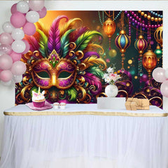 Lofaris Warme Mardi Gras Feier Hintergrund Gefiederte Maske Goldene Laterne Banner