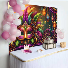 Lofaris Warme Mardi Gras Feier Hintergrund Gefiederte Maske Goldene Laterne Banner