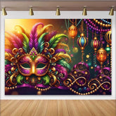 Lofaris Warme Mardi Gras Feier Hintergrund Gefiederte Maske Goldene Laterne Banner