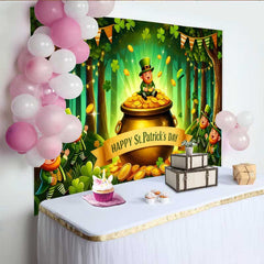 Lofaris St Patricks Day Goldtopf Hintergrund Glückskobold Kleeblätter Party Banner