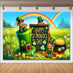 Lofaris St Patricks Day Schloss Regenbogen Hintergrund Glückskobold Feld Party Banner