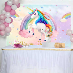 Lofaris Aquarell Einhorn Regenbogen Hintergrund Happy Birthday Wolken Sterne Banner